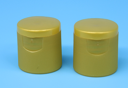 Yellow plastic screw flip top cap 24/415
