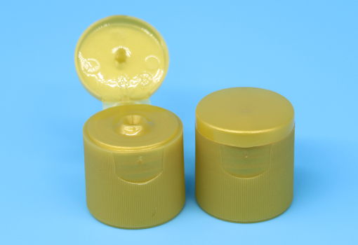 Yellow plastic screw flip top cap 24/415