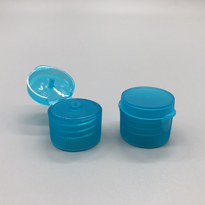 20 / 410 Flip Top Bottle Lids Clear Blue Color Ribbed Free Samples Available
