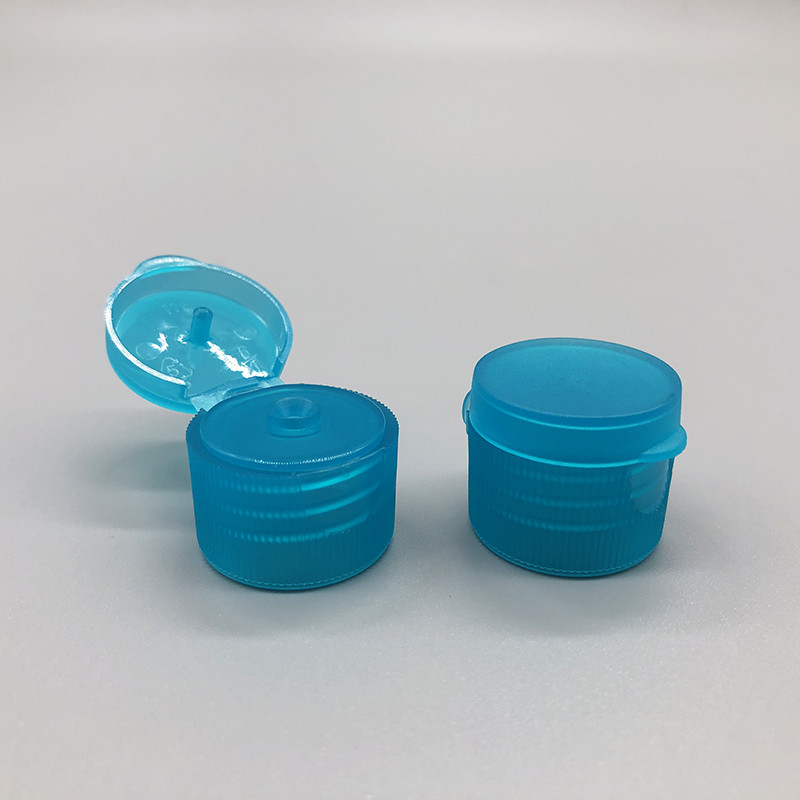 20 / 410 Flip Top Bottle Lids Clear Blue Color Ribbed Free Samples Available